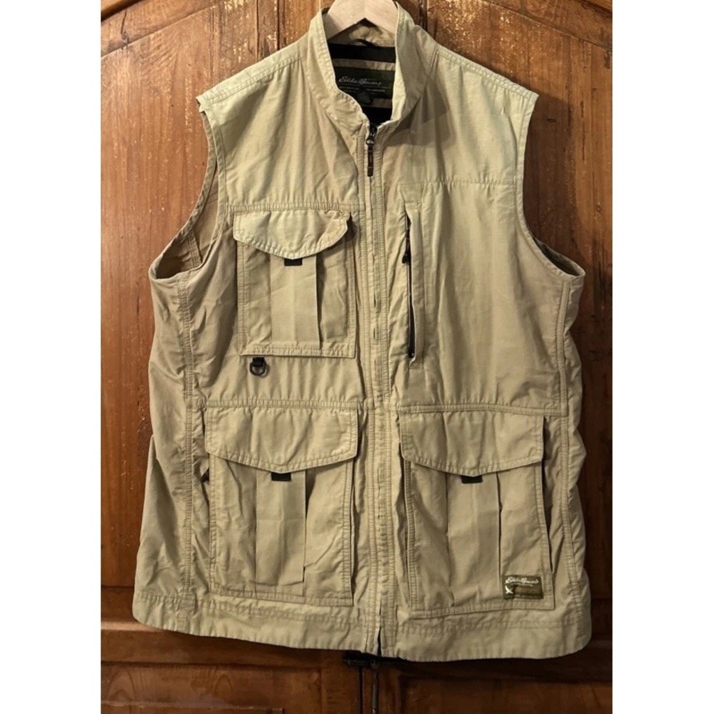 Mens Eddie Bauer Vintage Fishing Utility Vest Sz Large tall CLEAN MANY‎ Pockets